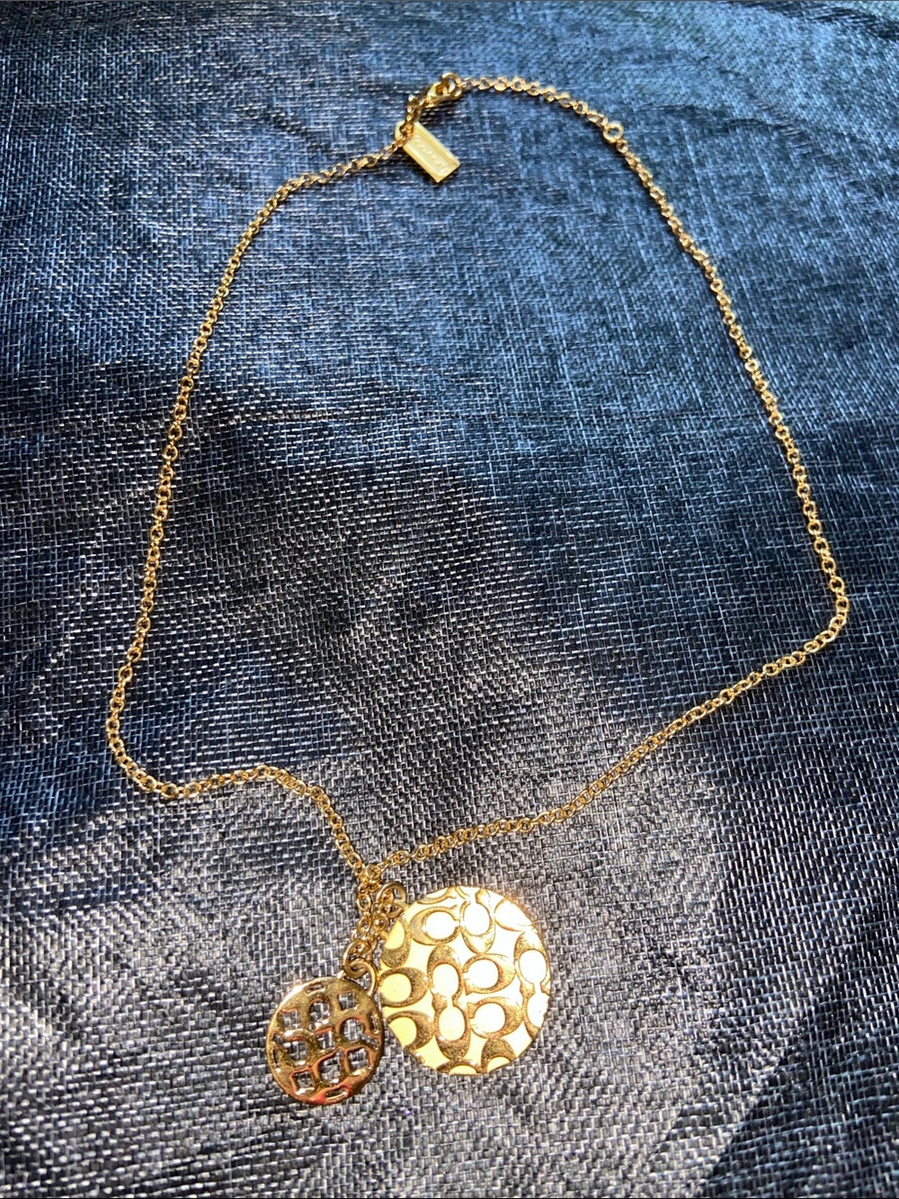 Coach Optic C’s Gold Tone Double Disc Pendant Necklace